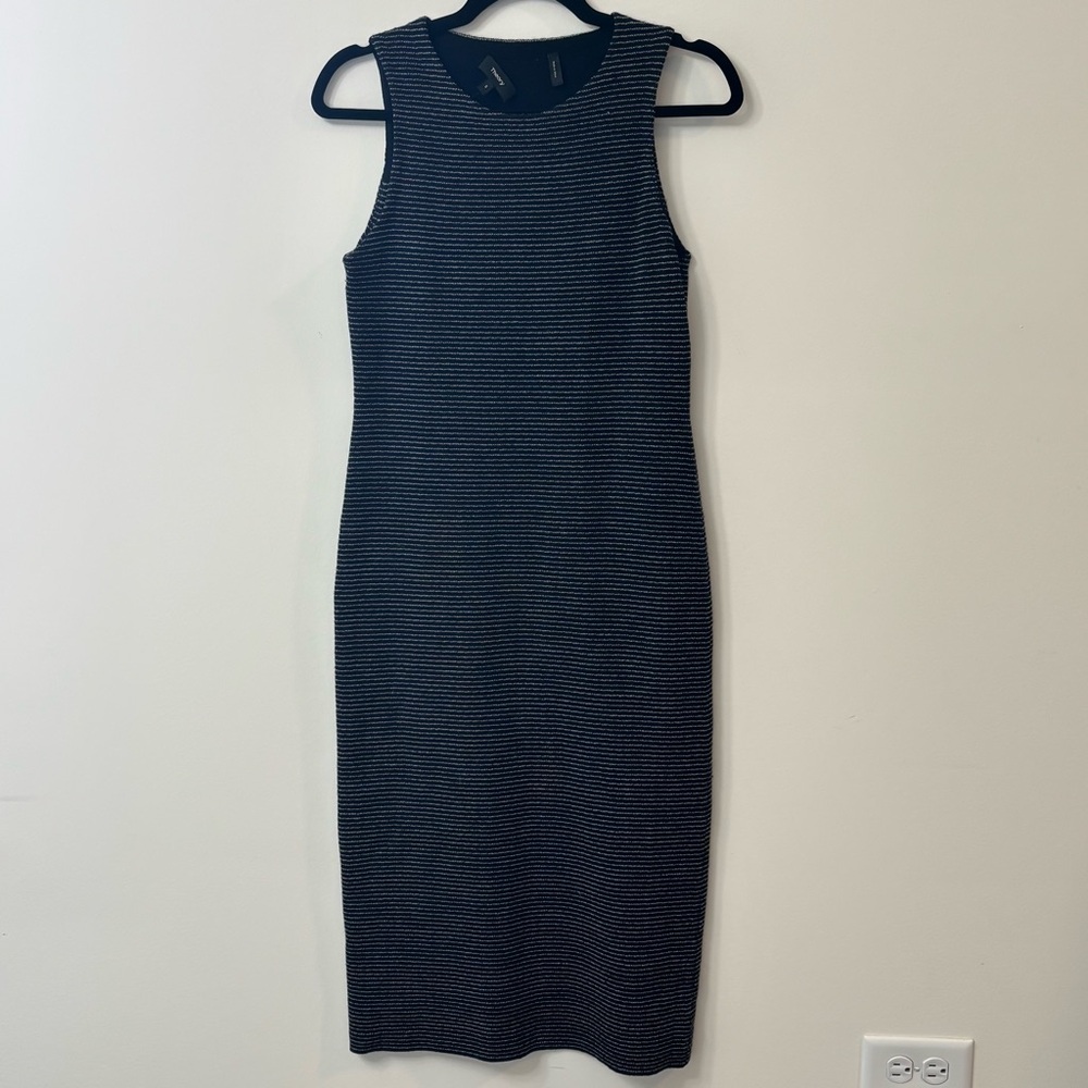 Theory Wool Blend Stripes Sleeveless Midi Dress Minimalist Old Money